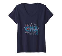 CNA Life : Le cœur des héros de la santé T-Shirt avec Col en V, Femme, Bleu Marine, M