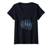 CNA Life : Le cœur des héros de la santé T-Shirt avec Col en V, Femme, Noir, M