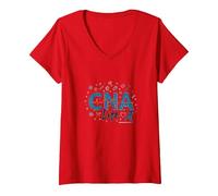 CNA Life : Le cœur des héros de la santé T-Shirt avec Col en V, Femme, Rouge, M