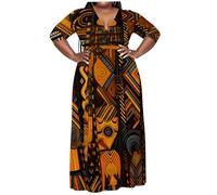CNAFGBGG 1pc Africain Tente pour Femmes, V Couche de Couche à Lait Doux Robe Africaine, Plus de Taille Africaine, tie imprimé Dye Maxi Robe pour Femmes sinueuses, 2XL