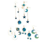 CNAFGBGG 6 Paires de Boucles d'oreilles Lune asymétriques étoiles Terre Lune Boucles d'oreilles Pendantes Couleur vive onirique pour Filles Femmes ...