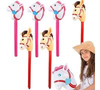 CNAFGBGG 6 pcs Hobby Horse 40 Pouces Mignon bâton de Cheval Gonflable coloré Blow Up PVC tête d'équitation bâton Ballon pour Noël Cowboy Cowgirl thème fête décor, Couleur aléatoire.