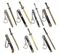 CNAFGBGG 7pcs mini épée, ancienne clés de porte clés de porte chinois chinois zinc chaire l'ancien modèle décoration fourreau modèle non coupé le lame pour hommes femmes.