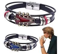 CNAFGBGG Bracelet de Guitare 2PCS pour Hommes Femmes, Cuir et métal Bracelets Punk Multicouches tressées