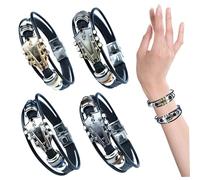 CNAFGBGG Bracelets Punk 4pcs, rétro Fausse en Cuir Zinc Alliage de Musique Rock Bracelet Bracelet Multicouche Enveloppant Conception de Cadeaux pour Les guitaristes.
