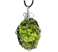 CNAFGBGG Collier moldave avec corde, collier en cristal moldavite en verre enveloppé de fil, roche météorite pour femmes et hommes.