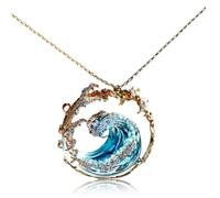 CNAFGBGG Collier vague réglable bijoux océan collier de serment de l'océan élégant pendentif inspirant plage vague bleue cadeaux pour femmes ...