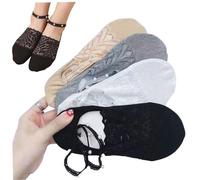 CNAFGBGG en Dentelle No Show Socks Femmes 4 Paires d'été Perle Tulle BRESSIONNEUR Non SLOP Slip DE CHECKLET LUGRES avec Cristaux Boat, Moyenne..