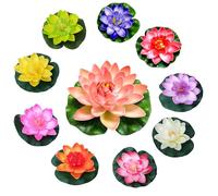 CNAFGBGG Fleur de Lotus Artificielle, 10 pièces 4 Fleurs de Lotus flottantes réalistes en EVA avec Feuille inférieure pour Jardin, Piscine, Aquarium, décoration d'étang, Couleurs aléatoires.