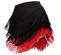 CNAFGBGG Jupe de Danse Latine Jupe à Franges superposées Jupes de Danse Noires et Rouges pour Femmes Robe Latine en Polyester pour Salle Bal, Bal, compétition, L..