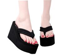 CNAFGBGG Les tongs des quartiers pour femmes, des sandales de string confortables légères d'été, plates-formes noires non résistantes à l'usure sans glissement pour les vacances, l'hôtel, la plage
