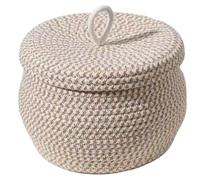CNAFGBGG Panier tissé Rond 1pc Corde de Coton Petit Panier avec Couvercle de capacité Boho Rangement Panier tissé Polyvalent pour Stocker des Jouets, du Fil et de Petits Articles