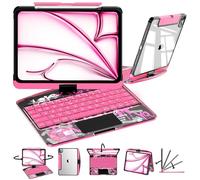 CNAIDUNR Étui avec clavier pour iPad Pro 13" (M4/M5) 2024/2025, étui clavier transparent avec rétroéclairage RVB, pavé tactile rotatif à 360° et fente pour stylet, rose