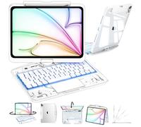 CNAIDUNR Étui avec clavier pour iPad Pro 13" (M4/M5) 2024/2025, étui clavier transparent avec rétroéclairage RVB, pavé tactile rotatif à 360° et fente pour stylet, blanc