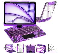 CNAIDUNR Étui avec clavier pour iPad Pro 13" (M4/M5) 2024/2025, étui clavier transparent avec rétroéclairage RVB, pavé tactile rotatif à 360° et fente pour stylet, violet