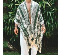 CNANRNANC Cardigan Homme Été Motif pour rétro Demi-Manche avec Pompons Kimono Hawaïen Plage Vert Taille S-3XL