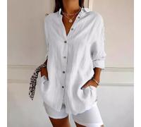CNANRNANC Chemise pour Femme Été Manches Courtes Col pour Mao Unie Plissée Décontractée Vacances Plage Polyester Taille S-XXXXL