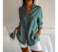 CNANRNANC Chemise pour Femme Été Manches Courtes Col pour Mao Unie Plissée Décontractée Vacances Plage Polyester Taille S-XXXXL