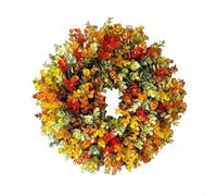 CNANRNANC Couronne d'automne artificielle colorée de 35 cm avec feuillage vibrant pour porte d'entrée, mur ou jardin, guirlande d'automne en plastique pour décoration d'intérieur ou d'extérieur
