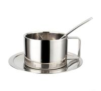 CNANRNANC Ensemble de tasses à café en acier inoxydable à double paroi isotherme avec soucoupe et cuillère pour boissons chaudes, design élégant pour la maison, le bureau, les voyages