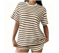 CNANRNANC Ensemble Pyjama Femmes Polyester Style Rétro Détendu(Coffee XL)