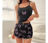 CNANRNANC Ensemble Pyjama pour femme Tank Top Short Papillon Ensemble Pyjama(Black M)