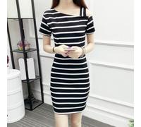 CNANRNANC Femmes 70% Polyester 30% Élasthanne Rayures Été Femmes 70% | Design rayé élégant, col bateau flatteur, manches courtes, coupe slim, idéal été