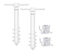 CNANRNANC Lot de 2 ancrages à visser pour parasol de plage avec crochet de suspension et support à vis, plastique blanc, léger et portable pour la côte