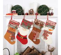 CNANRNANC Lot de 4 chaussettes de Noël décoratives en tissu pour décoration de maison de vacances, ornées de Père Noël, bonshommes de neige, rennes, 47 x 26 cm