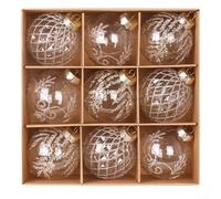 CNANRNANC Lot de 9 boules de Noël transparentes en PET avec motif peint et boucles de suspension pour décoration festive dans divers environnements intérieurs (beige)