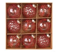 CNANRNANC Lot de 9 boules de Noël transparentes en PET avec motif peint et boucles de suspension pour décoration festive dans divers environnements intérieurs (rouge)