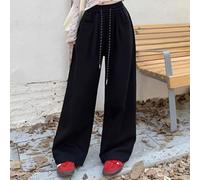 CNANRNANC Pantalon Loisir pour femme Polyester Souple Taille Regular Pantalon(M black)