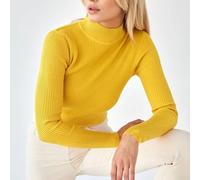 CNANRNANC Pull pour femme Col Haut pour uni Manches Longues pour Slim Fit(Yellow One Size)