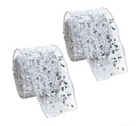 CNANRNANC Ruban Maille Paillettes Noël 2m Fil Métallique Or(5.8CM silver)