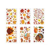 CNANRNANC Stickers Vitre Thanksgiving 8 Nains pour feuilles Jaune Stickers(Turkey and Squirrel)