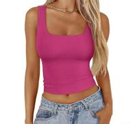 CNANRNANC Top Crop Polyester Élastique pour Été Confortable(Rose S)