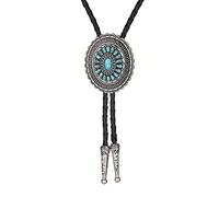 Cnaydingcj Cravate Western Pour Hommes Bolo En Cuir Cravates De Cow-Boy - Ecusson Ethnique Indien Relief Turquoise Bola Étroite, Accessoires Chemise Costume Mode Hip Hop Bij, Bleu, Taille unique