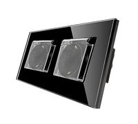 CNBINGO double socket 16 Amp avec verre dur Noir, protection de l'enfance, matériau résistant au feu, version étanche, socket Schuko selon la norme de EU.