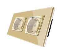 CNBINGO double socket 16 Amp avec verre dur Or, protection de l'enfance, matériau résistant au feu, version étanche, socket Schuko selon la norme de EU.