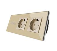 CNBINGO Double Socket interrupteur d'éclairage - panneau de verre tactile et LED d'état - Interrupteur 3 voies 1 pôle - Or Interrupteur tactile et douille - l'échelle neutre n'est pas requise