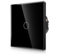 CNBINGO Interrupteur à bascule tactile encastré en noir - Interrupteur simple avec LED d'état et panneau en verre - Interrupteur mural 1 bouton - Paire uniquement avec cette série d'interrupteurs