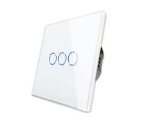 CNBINGO Interrupteur d'éclairage triple, interrupteur tactile, avec panneau de verre du système tactile et LED d'état, le conducteur neutre n'est pas requis, 3 voies 1 pôle, AC 240 V, 500 W/voies