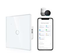 CNBINGO Interrupteur intelligent Wi-Fi - Fonctionne avec Alexa et Google Home - Blanc - Multicommande par application - Interrupteur mural en verre encastré - Pas de conducteur neutre nécessaire