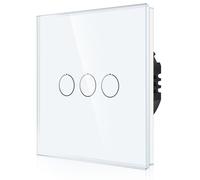 CNBINGO Interrupteur tactile encastré en blanc - Triple interrupteur mural avec LED d'état et panneau en verre - Pas de conducteur neutre nécessaire - Interrupteur tactile à 3 voies - 500 W/bouton