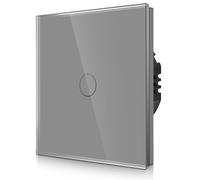 CNBINGO Interrupteur tactile encastré gris - Interrupteur mural simple avec LED d'état et panneau en verre - Pas de conducteur neutre nécessaire - Interrupteur tactile à 1 compartiment - 500 W/bouton