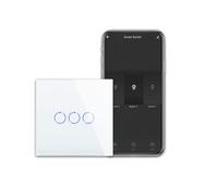 CNBINGO Interrupteur tactile intelligent fonctionnant avec Alexa, Google Assistant - Interrupteur Wi-Fi encastré - Avec panneau en verre - Interrupteur mural triple en blanc - Conducteur neutre