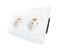 CNBINGO Prise Murale Electrique 16A - Prise Encastrable Standard Extra Plate - Double Prises de Courant Alternatif Panneau - Avec Panneau en Verre Trempé Blanc