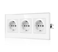 CNBINGO Prise Schuko avec borne enfichable Triple Prise Murale vitre en Verre Cristal 16Amp Prise Standard UE encastrée 3 Compartiments Blanc