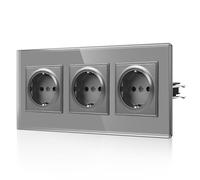 CNBINGO Prise Schuko avec griffes - Prise murale triple avec vitre en verre - Prise standard de l'UE 16 A encastrée avec sécurité enfant - 3 compartiments, gris