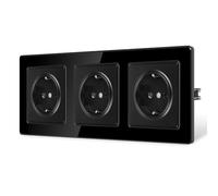 CNBINGO Prise Schuko avec griffes - Triple prise murale avec plaque en verre incurvé 2,5D - Prise standard UE 16 A encastrée avec sécurité enfant - 3 prises - Noir